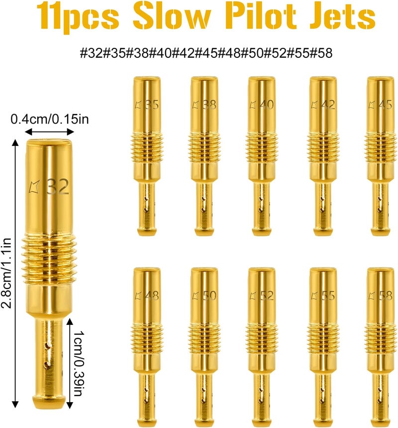 FOJOO 22 Pcs Carburetor Jet Kit — 11 Main & 11 Pilot Jets for PE PWK PZ CG PHBG Carbs, Compatible with Nibbi Honda Keihin Yamaha OKO CVK PWM - Image 3